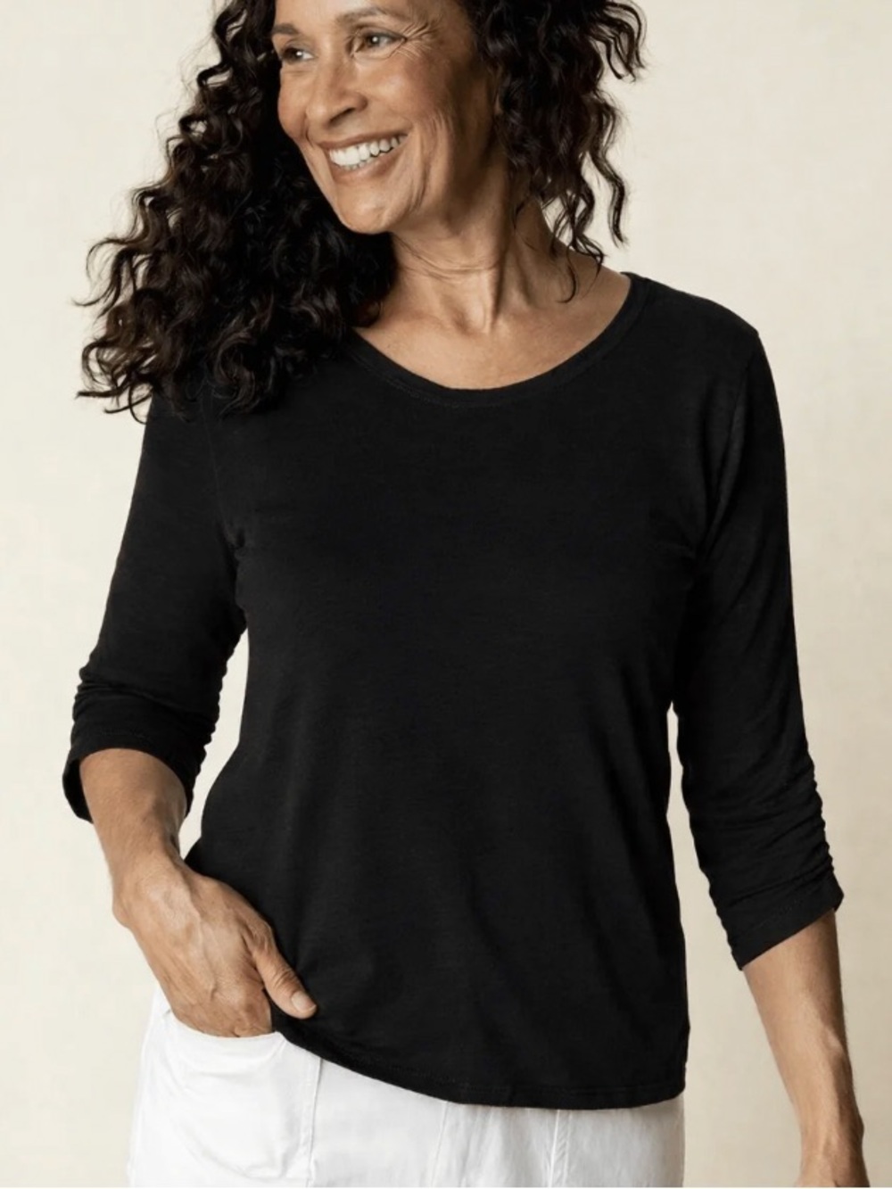 Habitat V-Neck Ruched Sleeve Top - Black - Medium